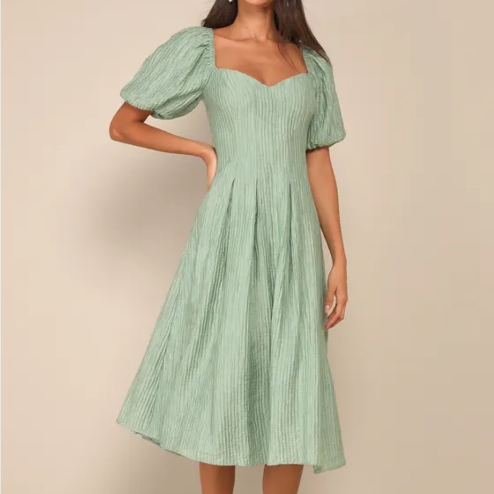 Lulu's Mint Green Puff Sleeve Midi Dress
